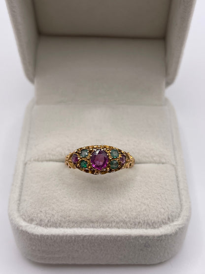 Antique 15ct gold garnet and emerald ring