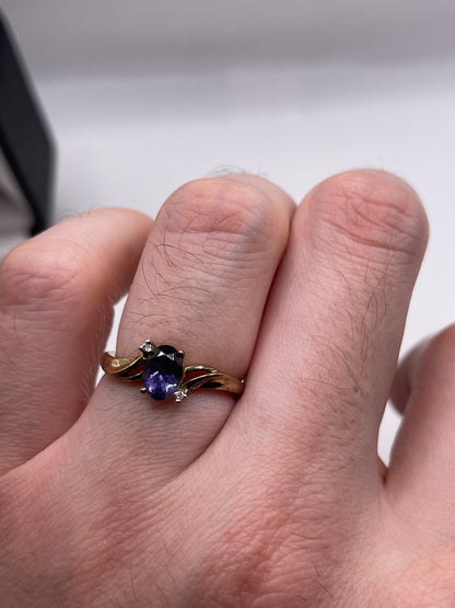 9ct gold iolite and diamond ring