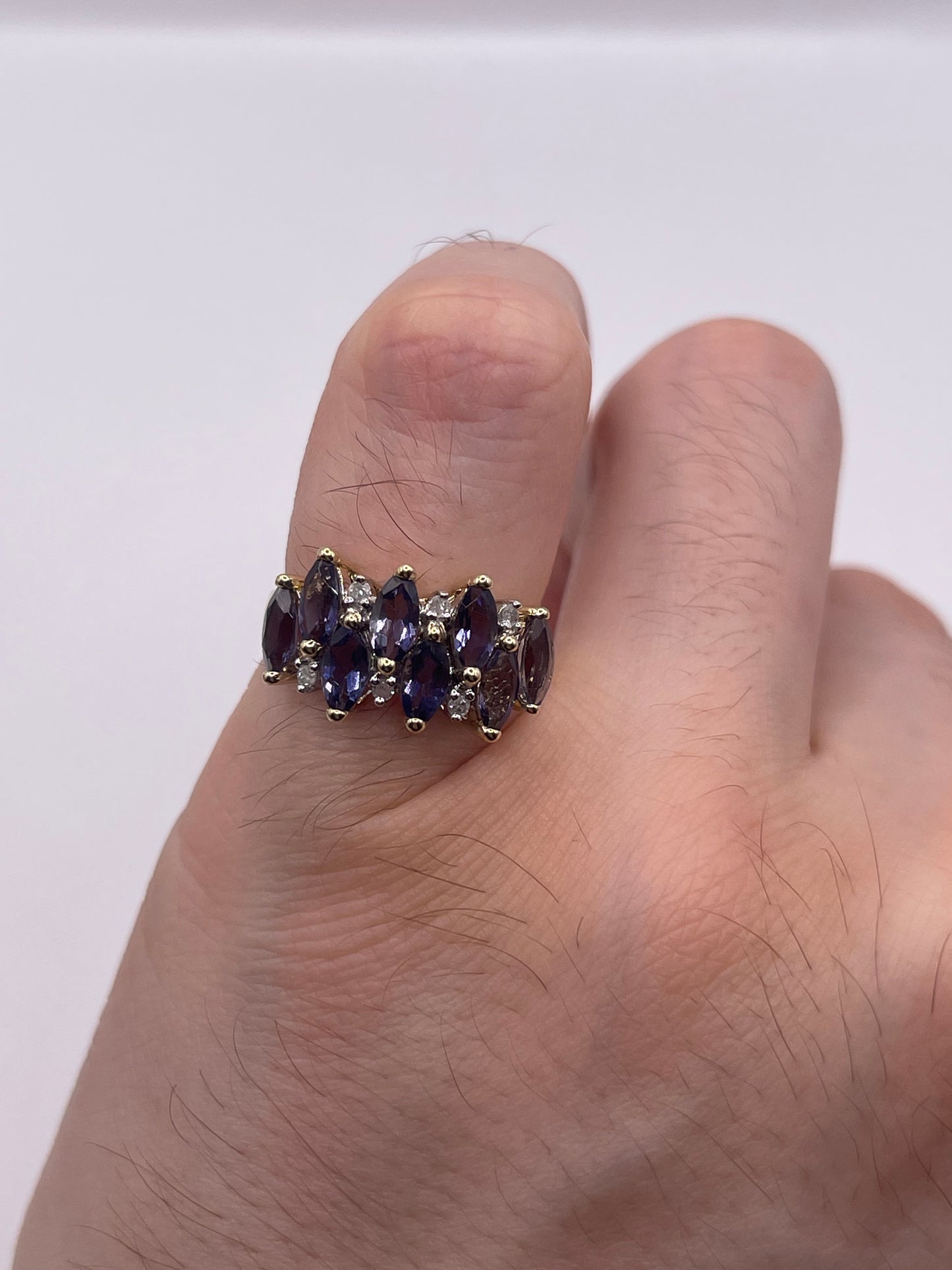 9ct gold iolite and diamond ring