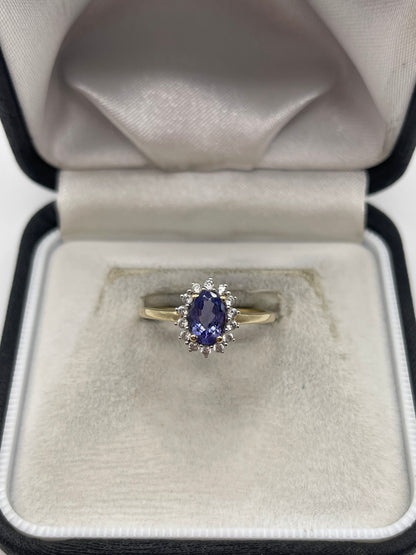 9ct gold tanzanite and zircon ring