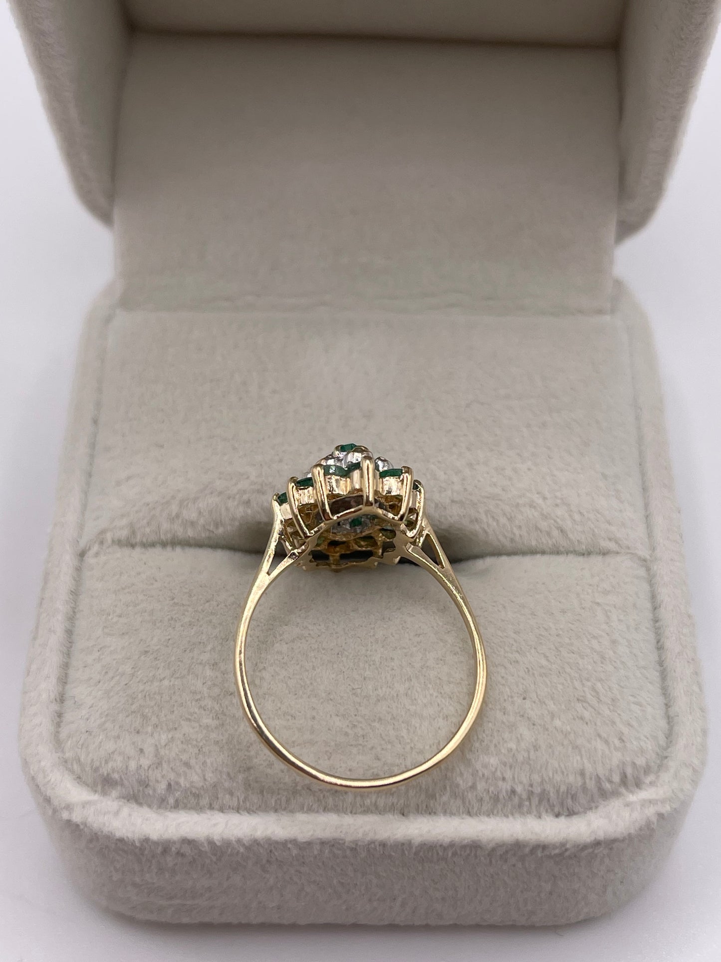 9ct gold emerald and diamond cluster ring
