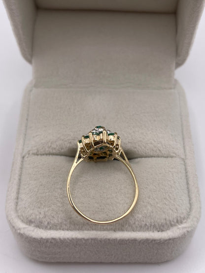 9ct gold emerald and diamond cluster ring