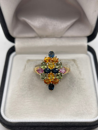 9ct gold multi coloured sapphire and diamond ring