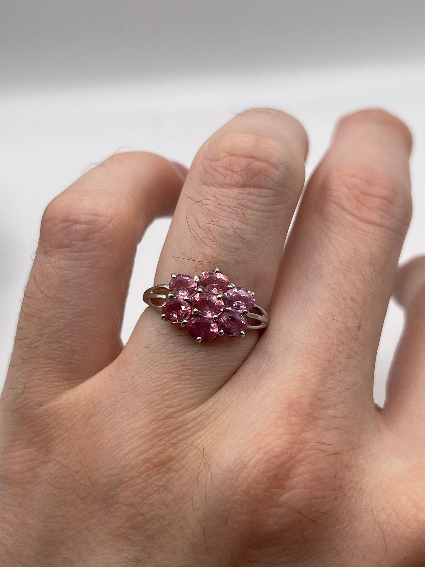 18ct white gold pink sapphire cluster ring