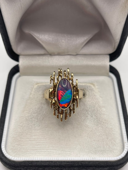 9ct gold black opal ring