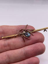 Load image into Gallery viewer, 9ct gold blue topaz and pearl spider brooch
