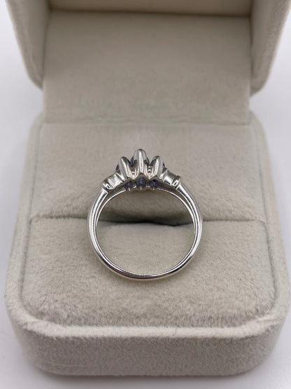 9ct white gold tanzanite and diamond ring