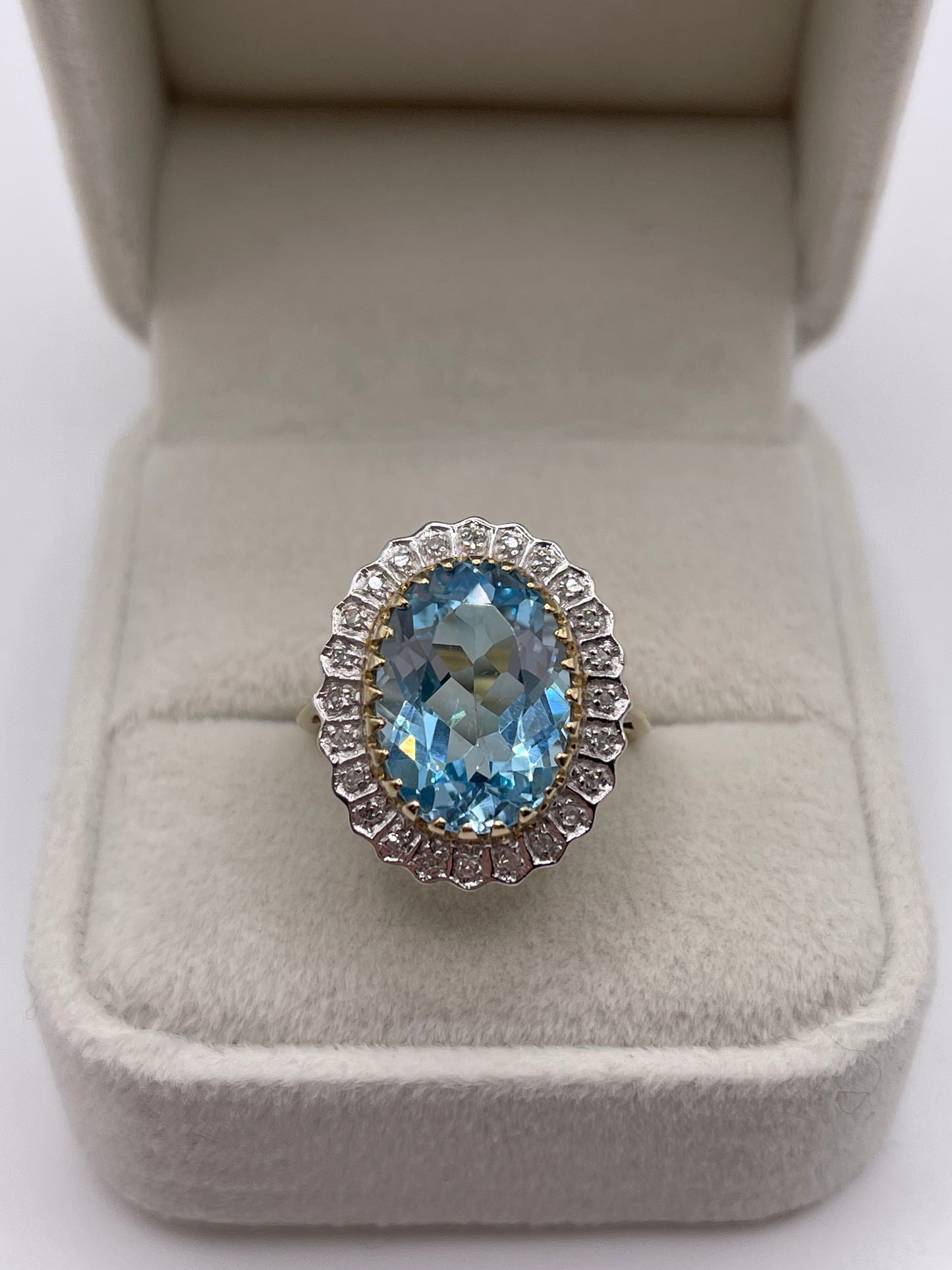 9ct gold blue topaz and diamond ring