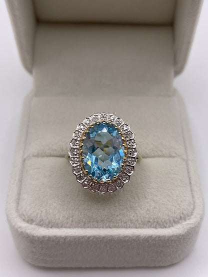9ct gold blue topaz and diamond ring