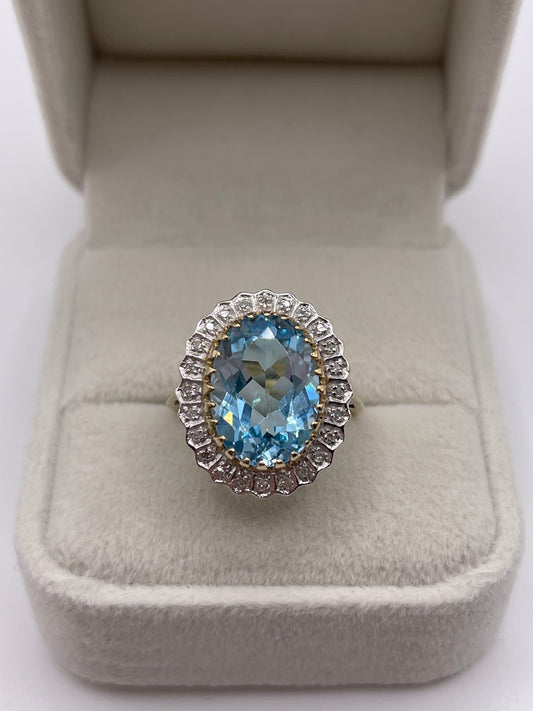 9ct gold blue topaz and diamond ring