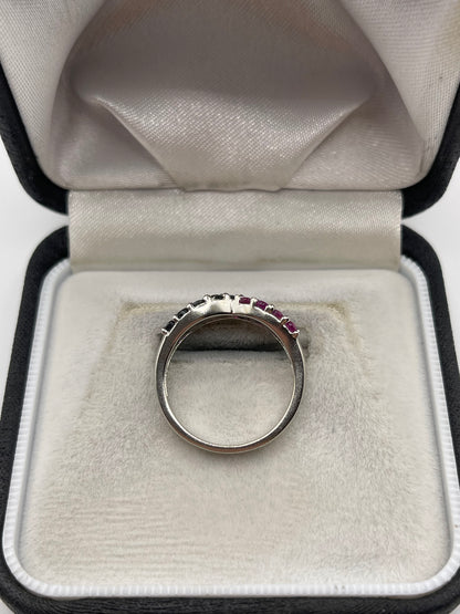 9ct white gold ruby and sapphire ring