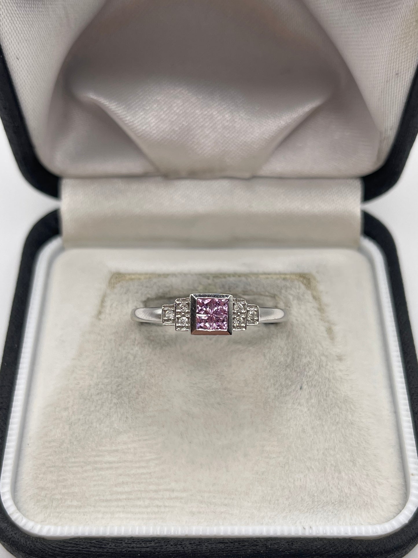 9ct white gold pink sapphire and diamond ring
