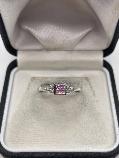 9ct white gold pink sapphire and diamond ring