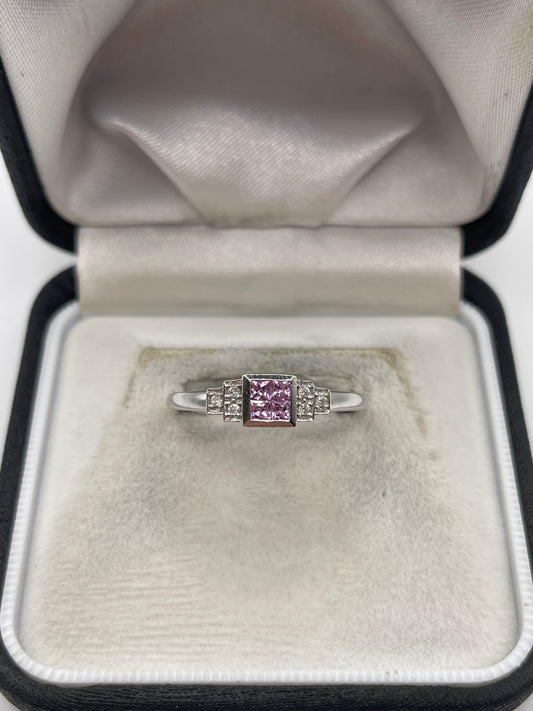 9ct white gold pink sapphire and diamond ring
