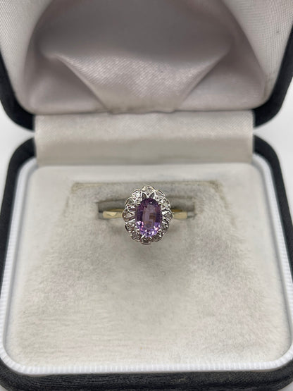 9ct gold amethyst and diamond ring
