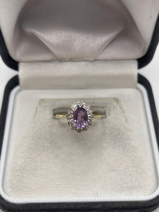 9ct gold amethyst and diamond ring