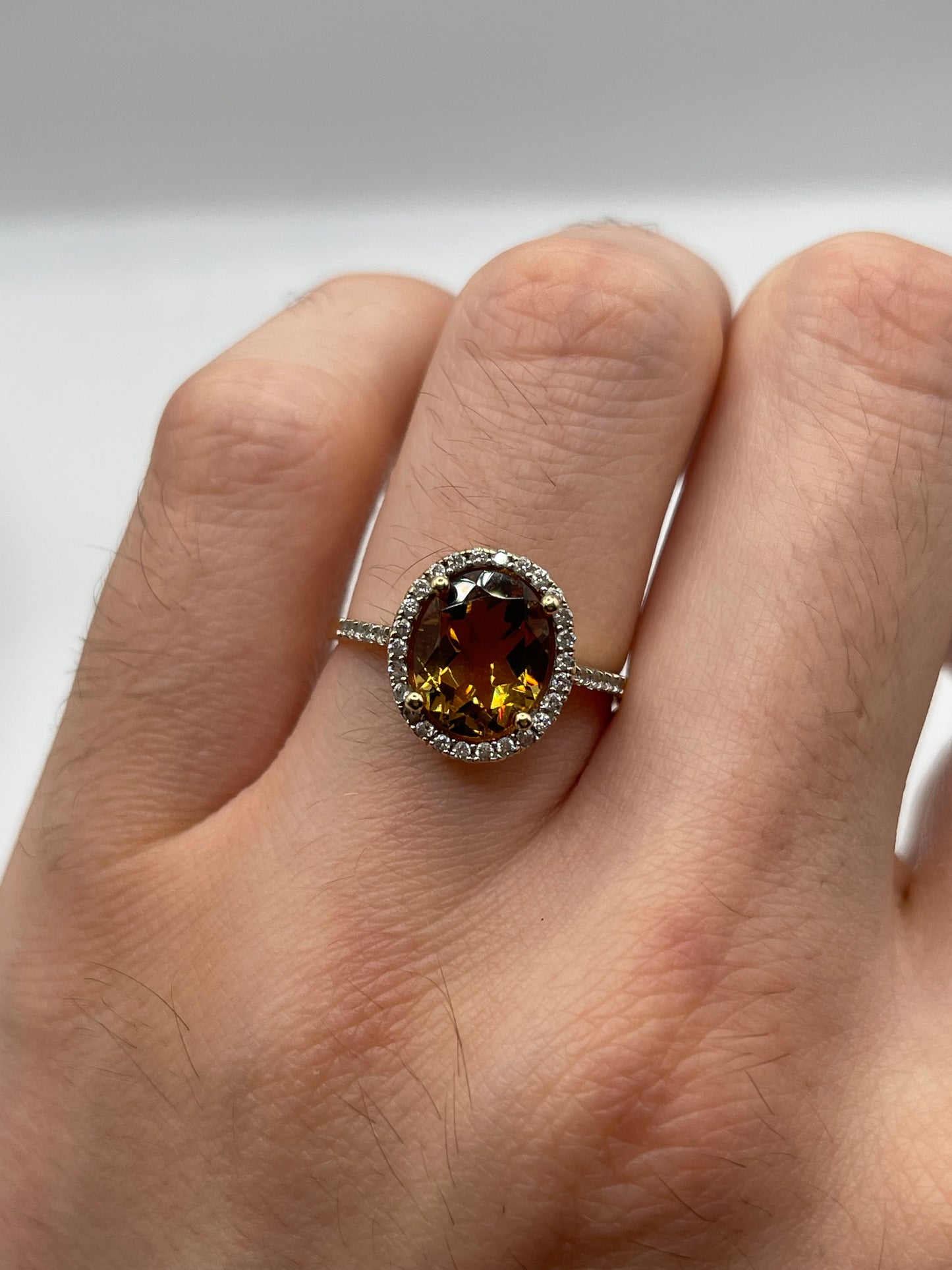 14ct gold citrine and zircon ring