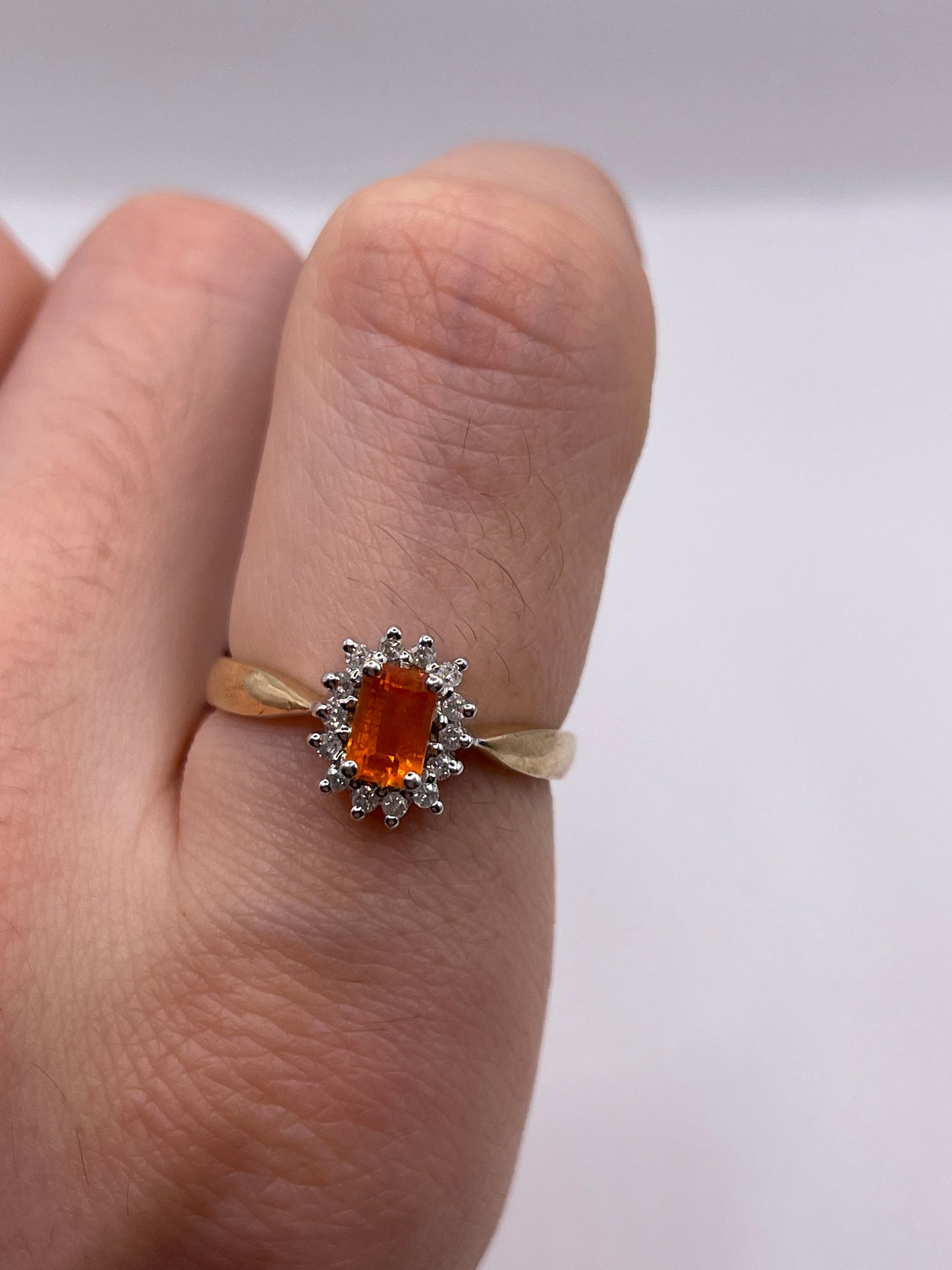 9ct gold fire opal and diamond ring