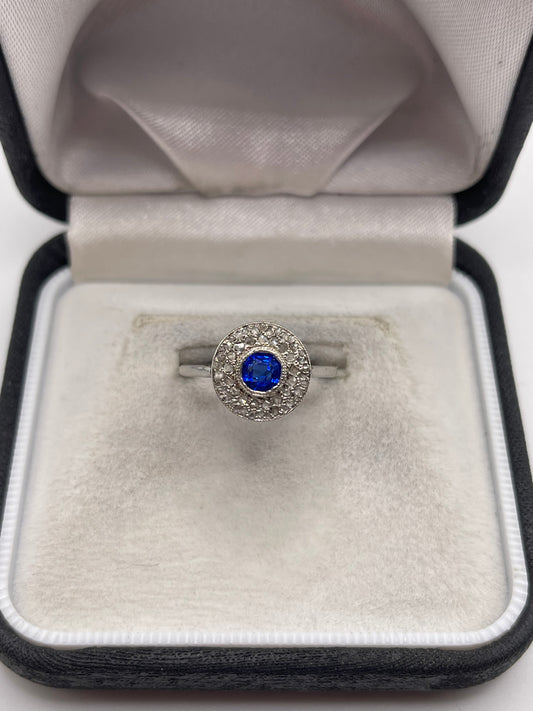 18ct white gold synthetic sapphire and diamond ring