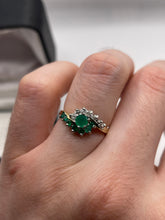 Load image into Gallery viewer, 9ct gold green agate and cz ring
