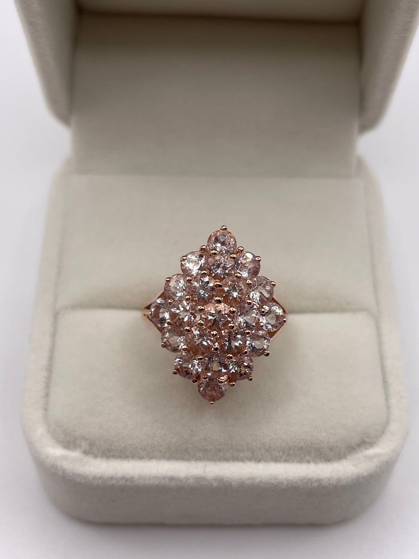 9ct rose gold morganite cluster ring