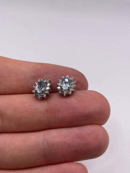 9ct white gold aquamarine and diamond earrings
