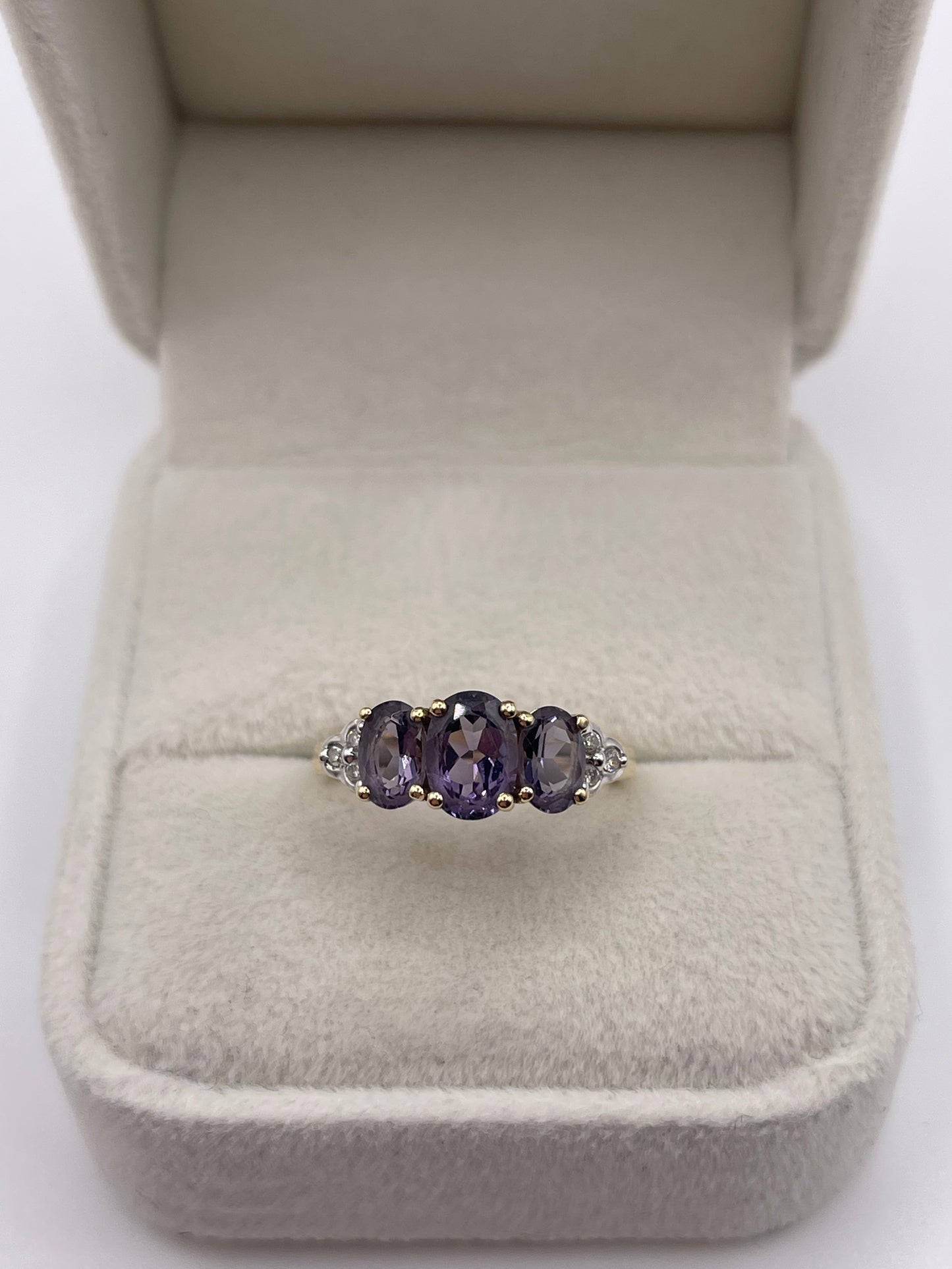 9ct gold iolite and diamond ring
