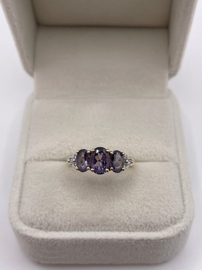 9ct gold iolite and diamond ring