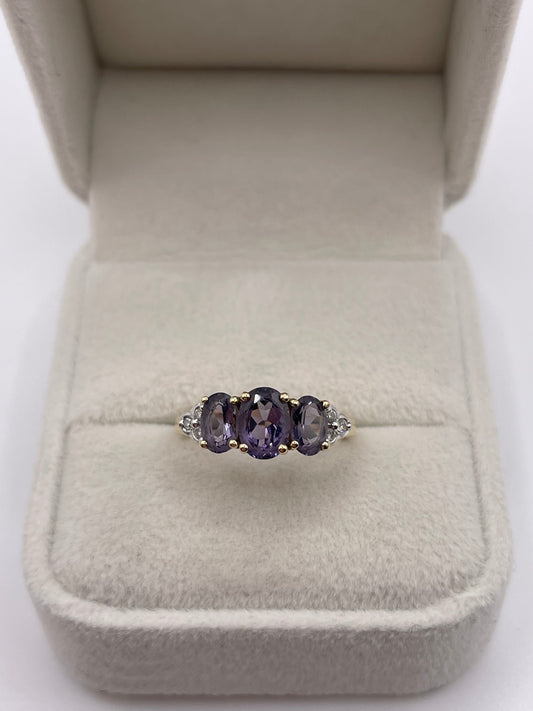 9ct gold iolite and diamond ring