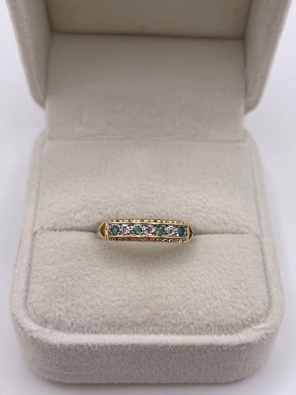 9ct gold emerald and diamond ring