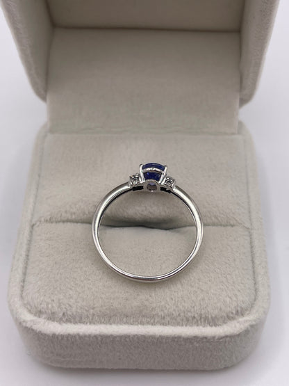 9ct white gold tanzanite and diamond ring