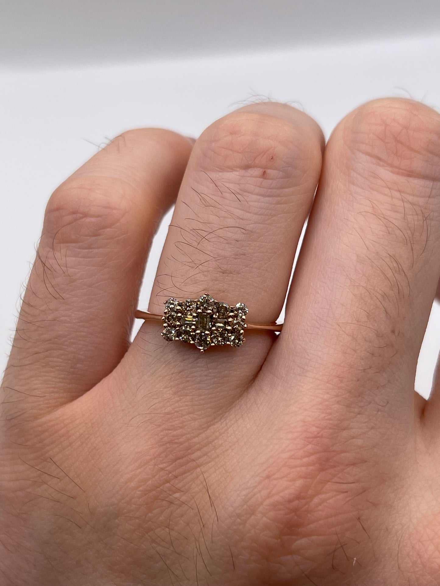9ct rose gold cognac diamond cluster ring