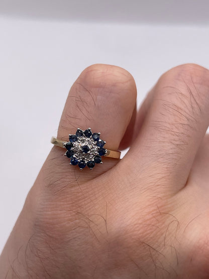 9ct gold sapphire and diamond cluster ring