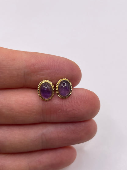 9ct gold cabochon amethyst earrings