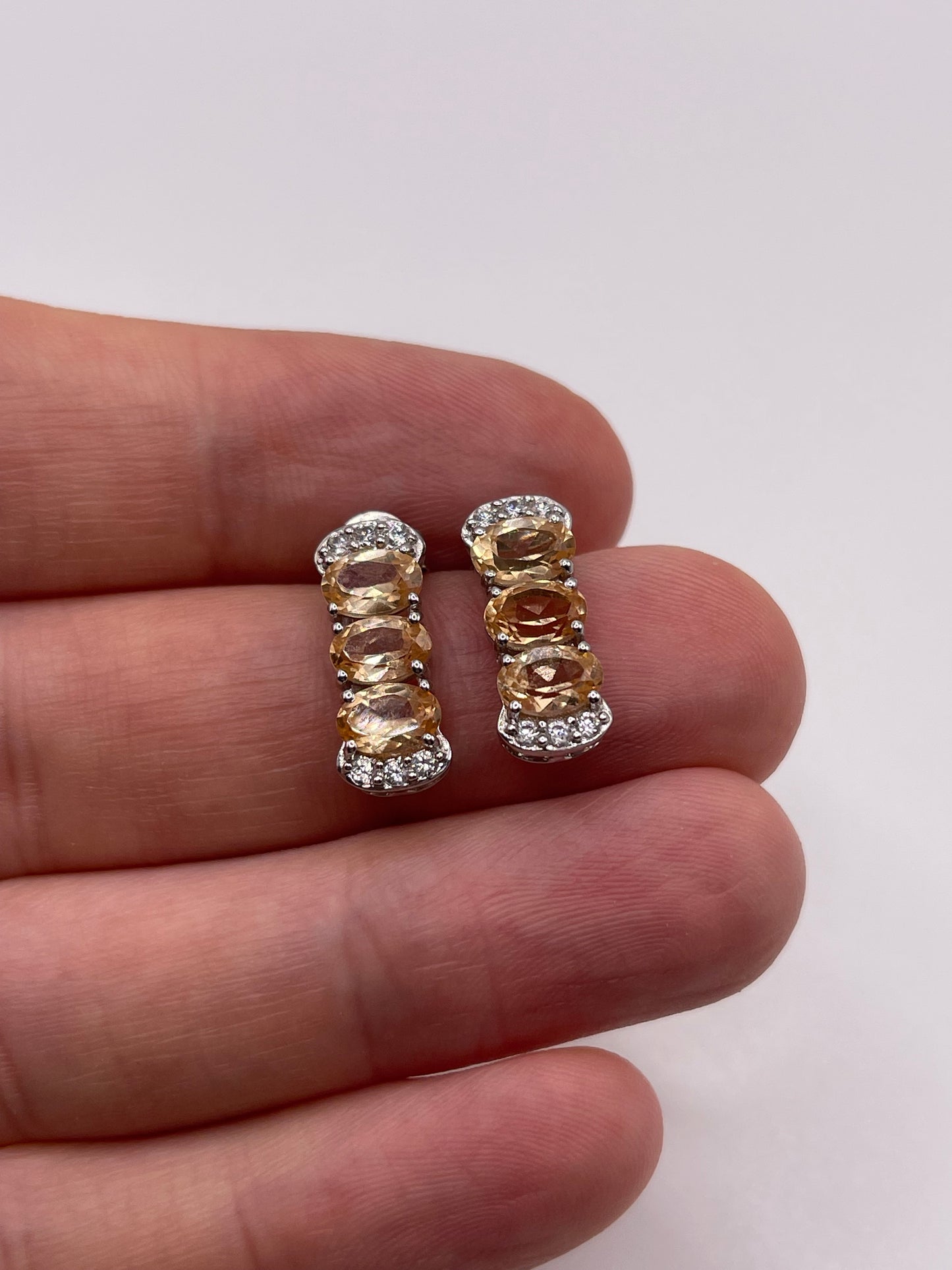 9ct white gold peach morganite and zircon earrings