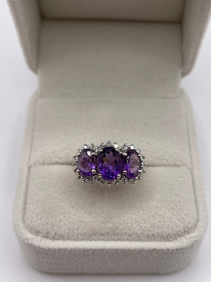 9ct gold amethyst and diamond ring