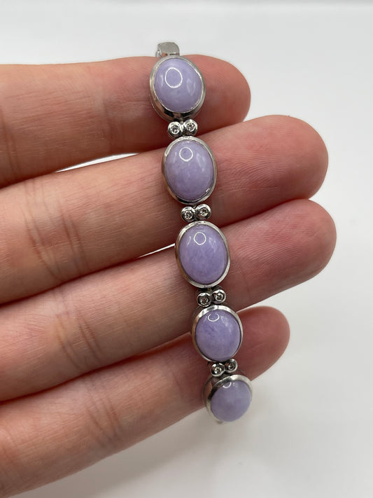 14ct white gold jade and diamond bracelet