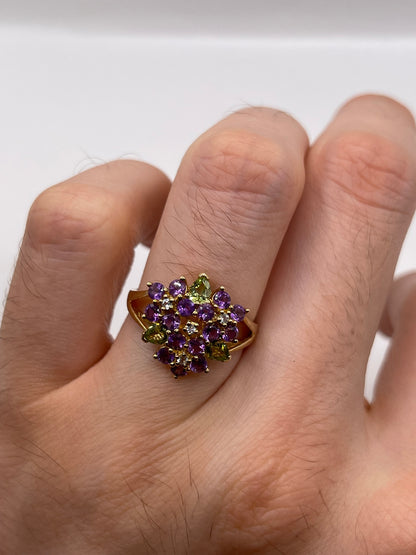 9ct gold amethyst and peridot cluster ring
