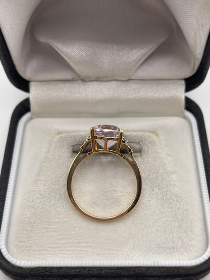 9ct gold kunzite and zircon ring