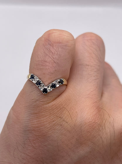 9ct gold sapphire and diamond wishbone ring