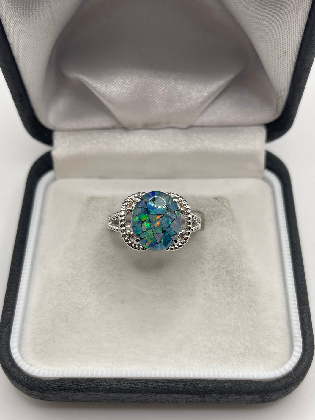 Silver black opal ring