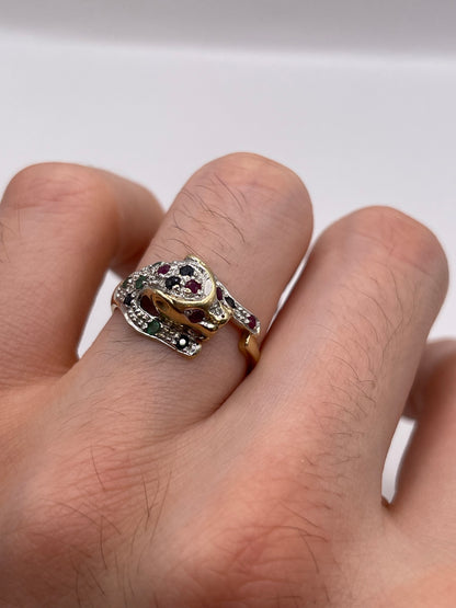 9ct gold multi gemstone and diamond ring