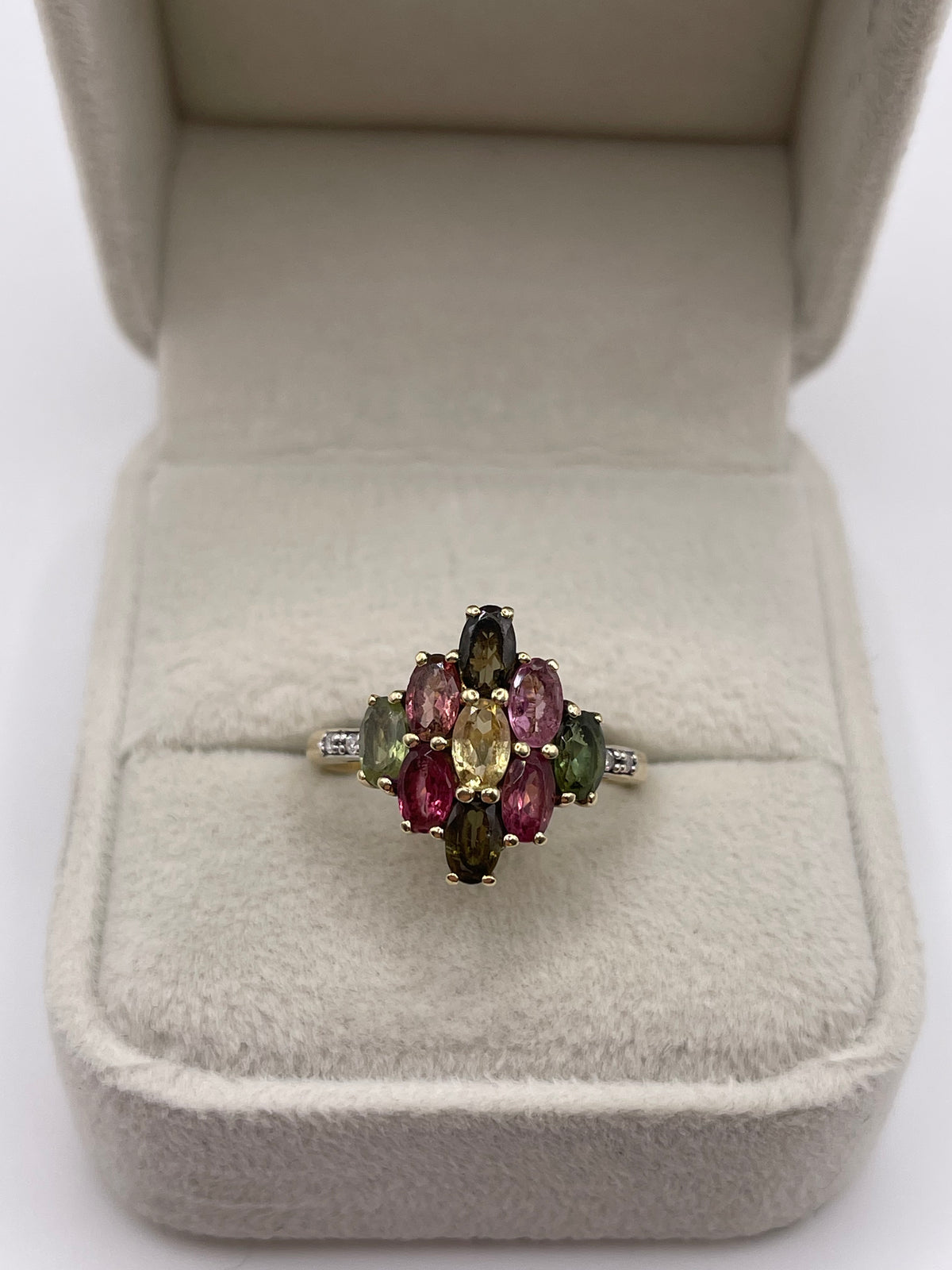 9ct gold tourmaline and diamond ring