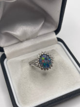 Load image into Gallery viewer, Silver black opal and zircon ring
