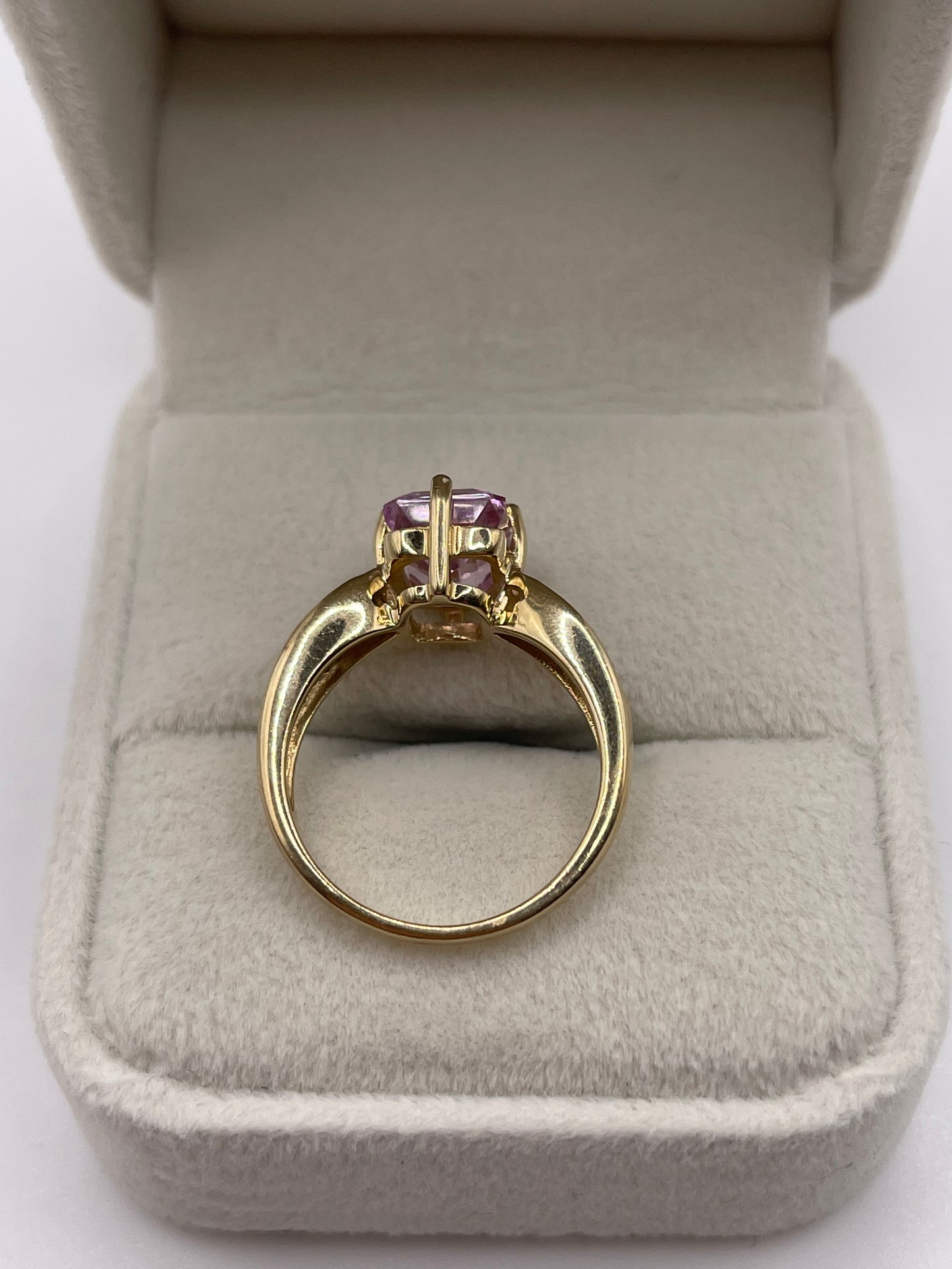 9ct gold kunzite, diamond and zircon ring