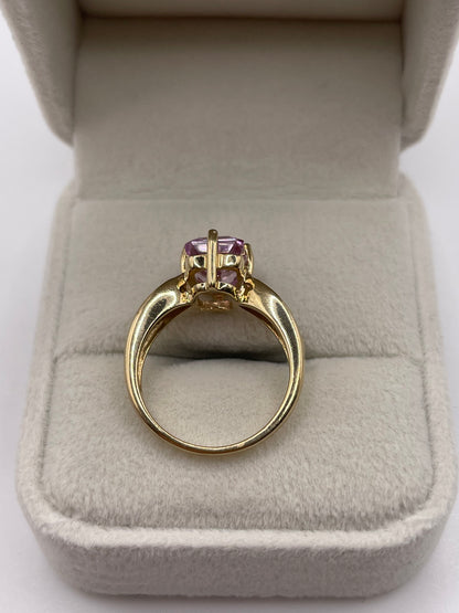 9ct gold kunzite, diamond and zircon ring