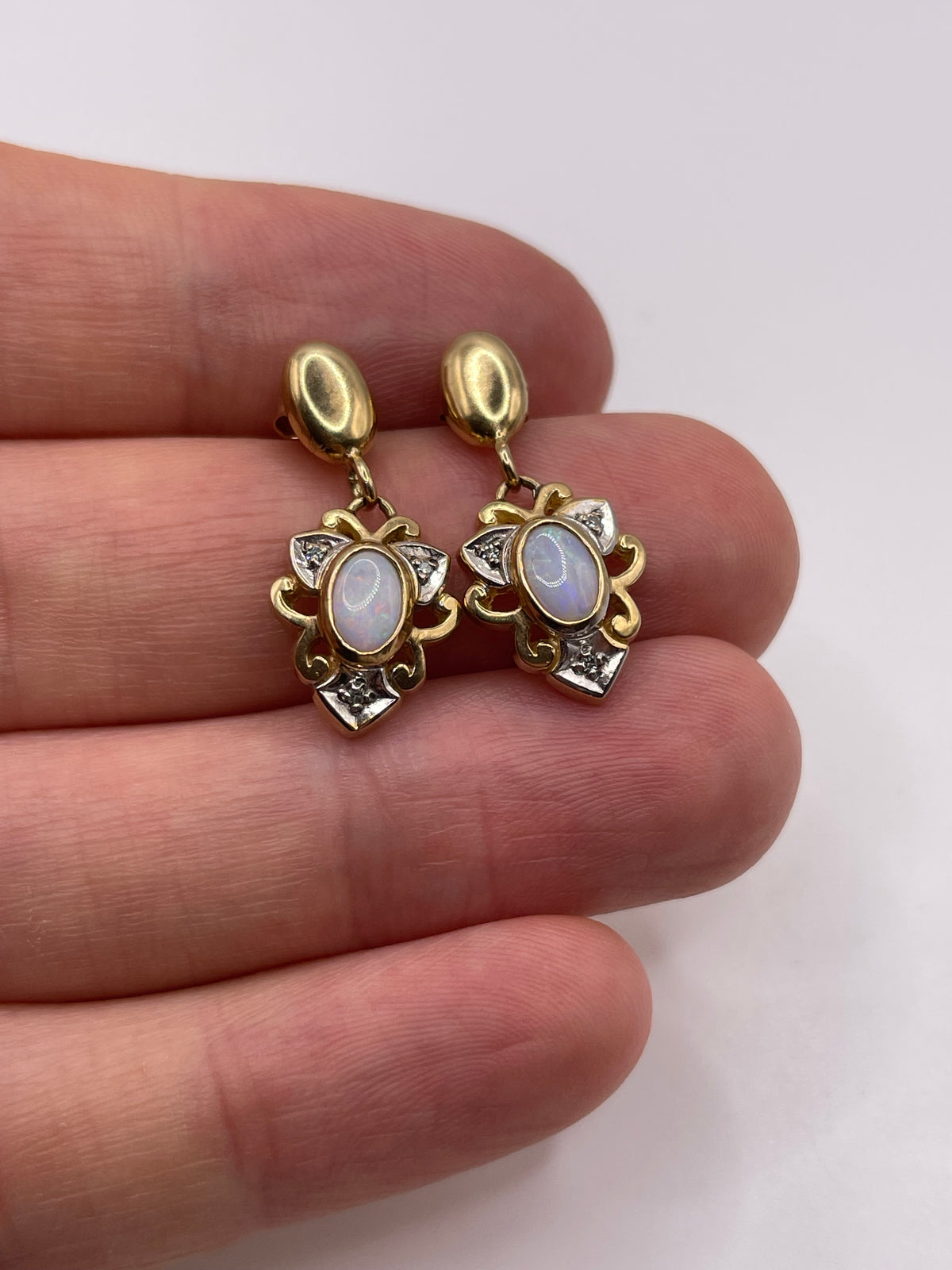 9ct gold opal and diamond earrings