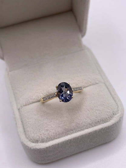 9ct gold iolite and diamond ring