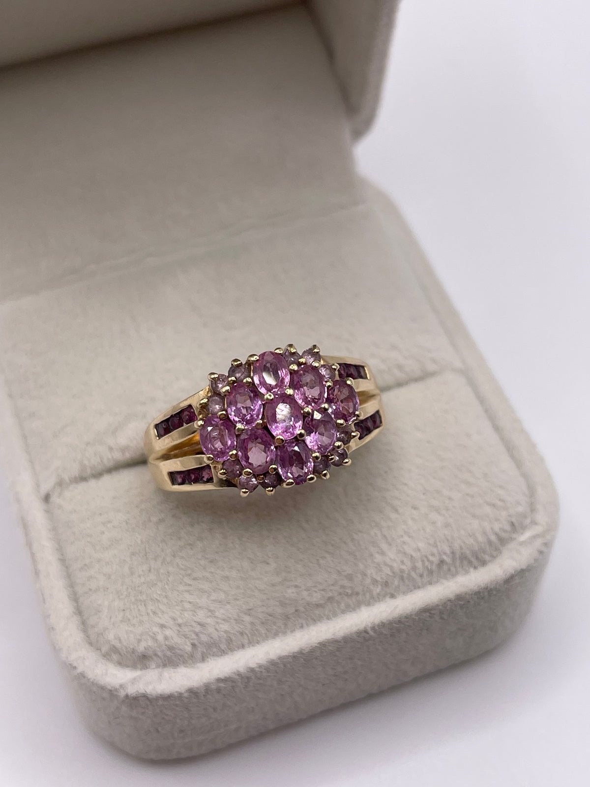 9ct gold pink sapphire cluster ring