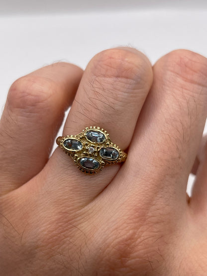 9ct gold aquamarine and diamond ring